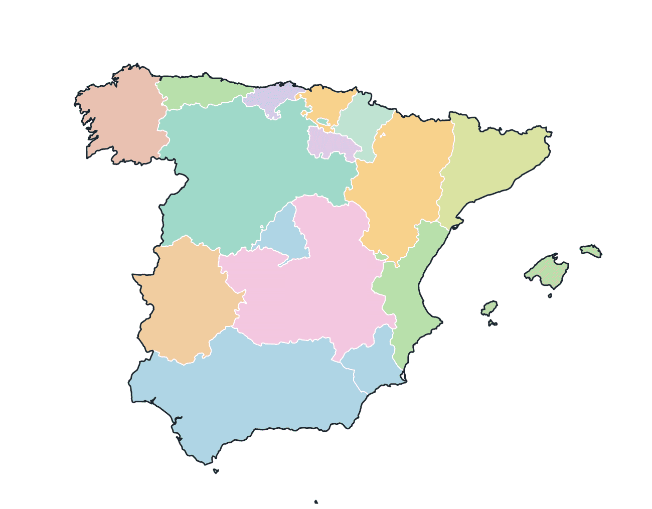 Colored Map of Spain