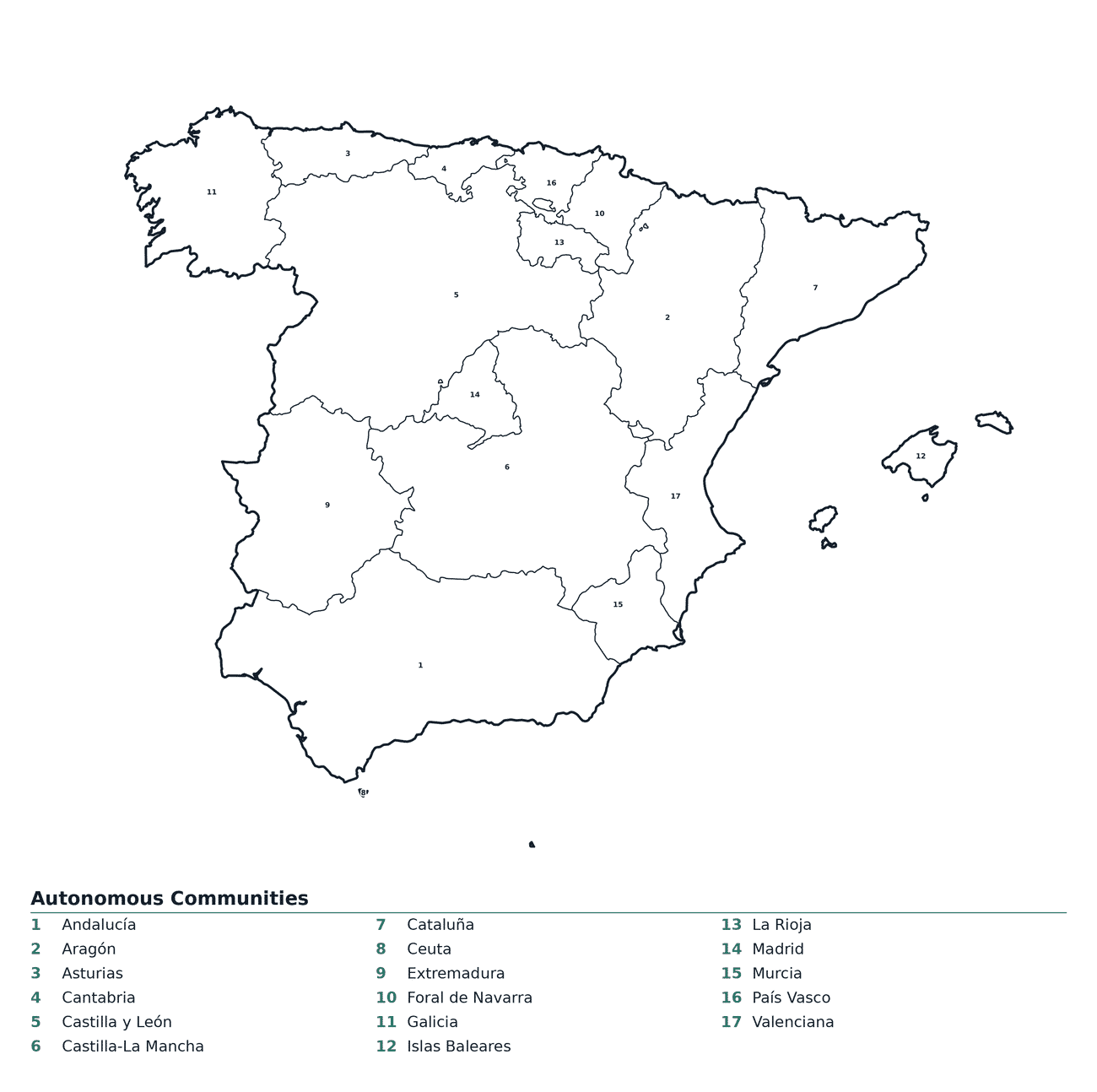 Labeled Map of Spain