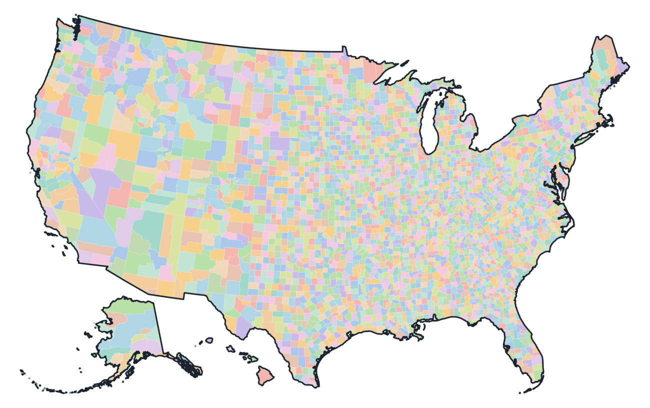 Colored Counties Map