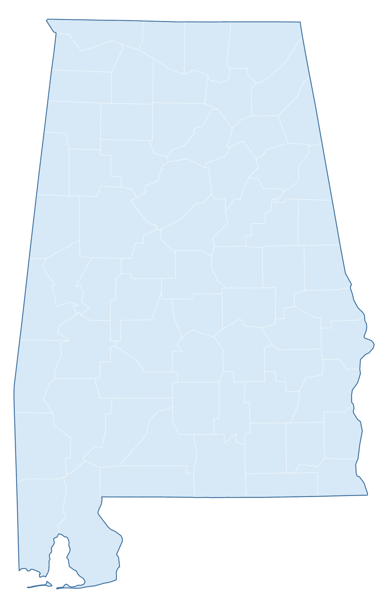Blank Practice Map of Alabama