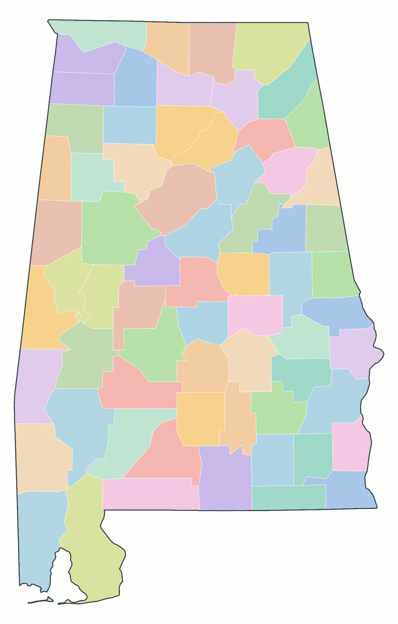 Colored County Map of Alabama