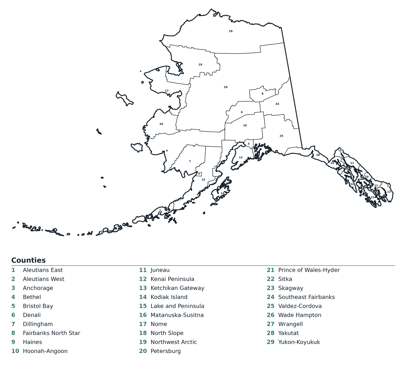 Labeled County Map of Alaska