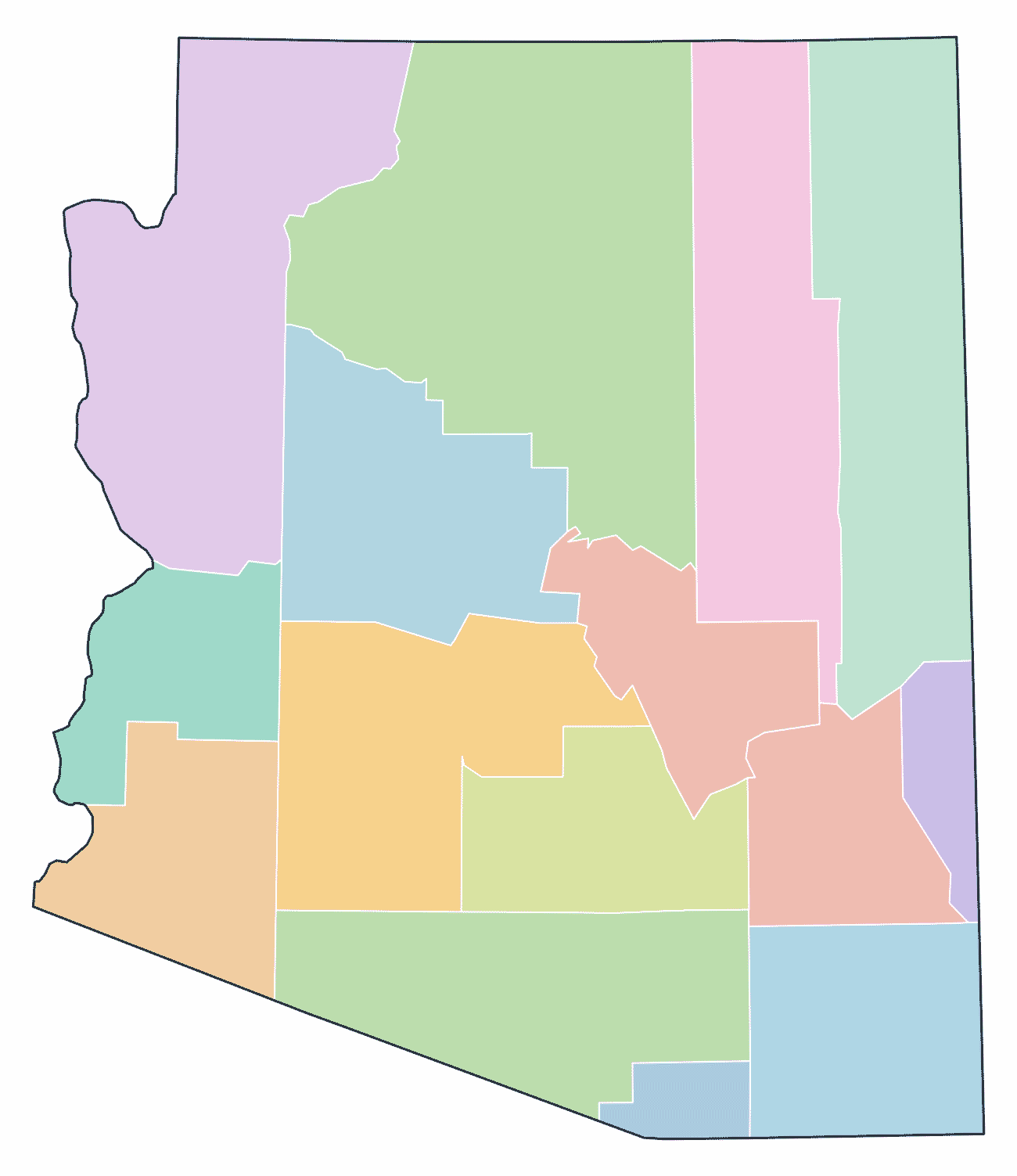 Colored County Map of Arizona