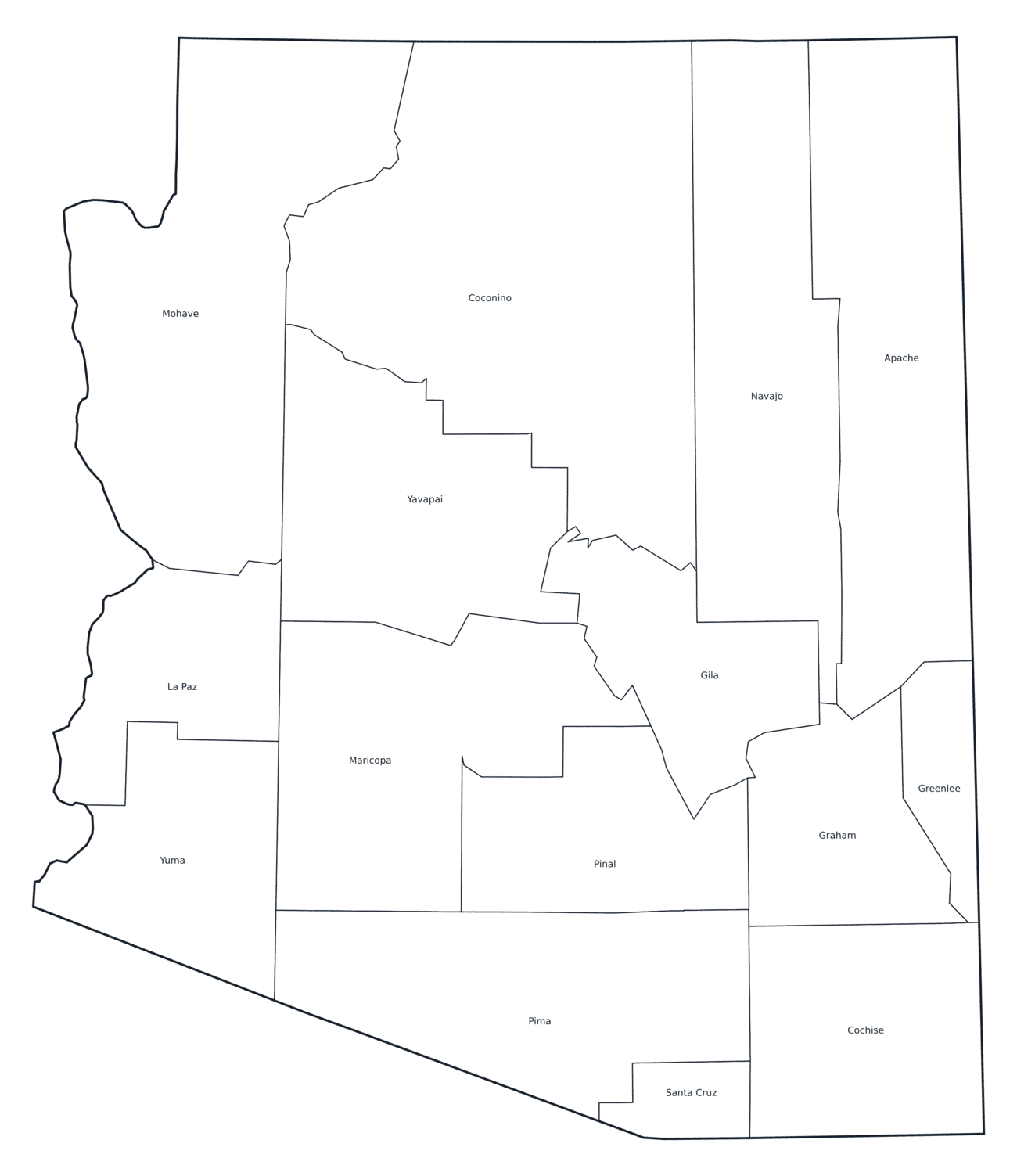 Labeled County Map of Arizona