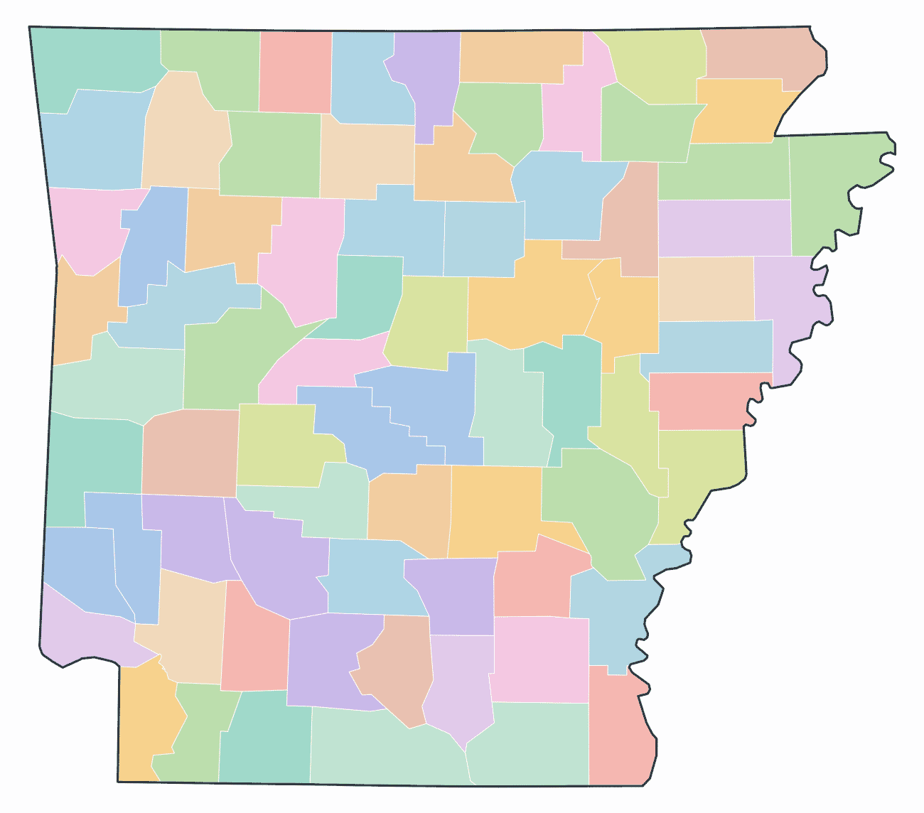 Colored County Map of Arkansas