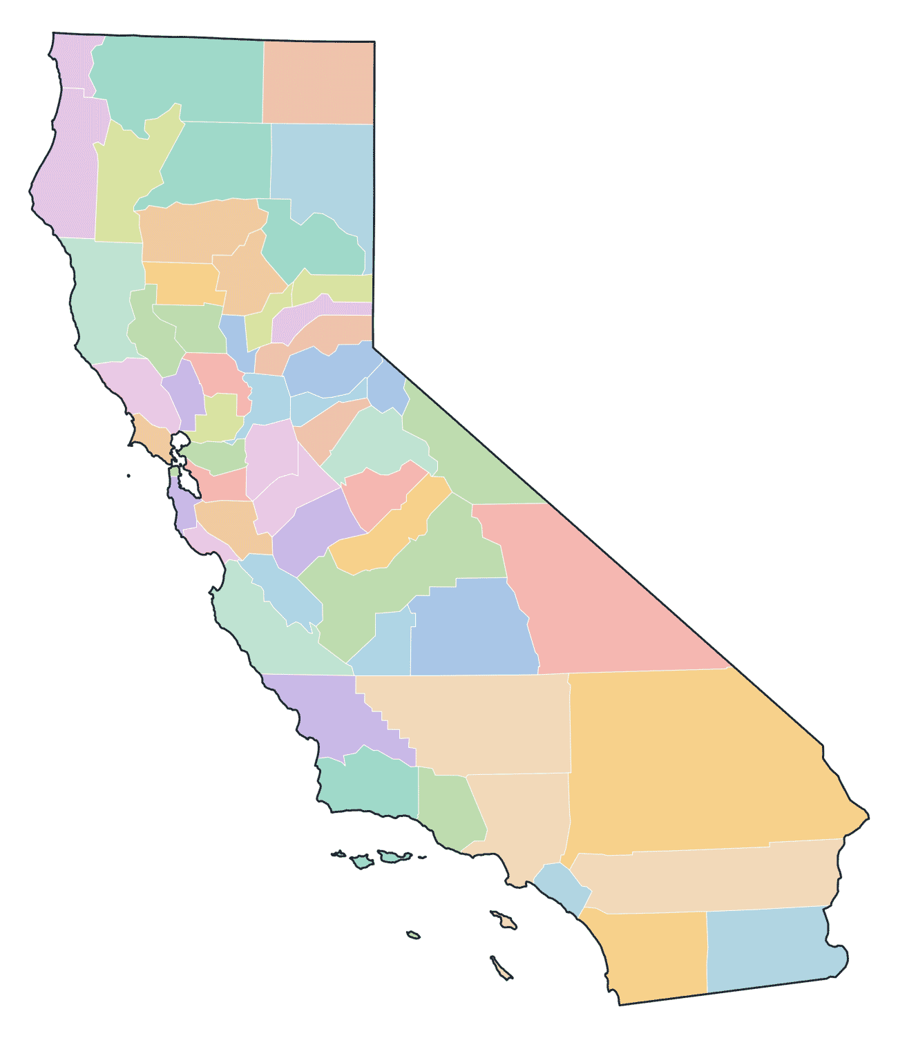 Colored County Map of California