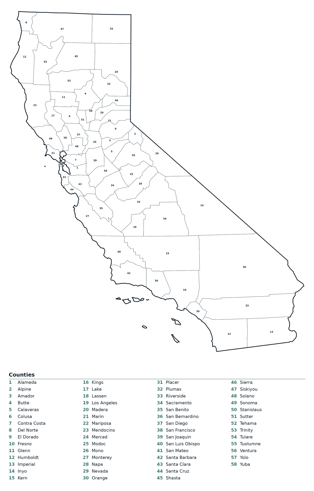 Labeled County Map of California