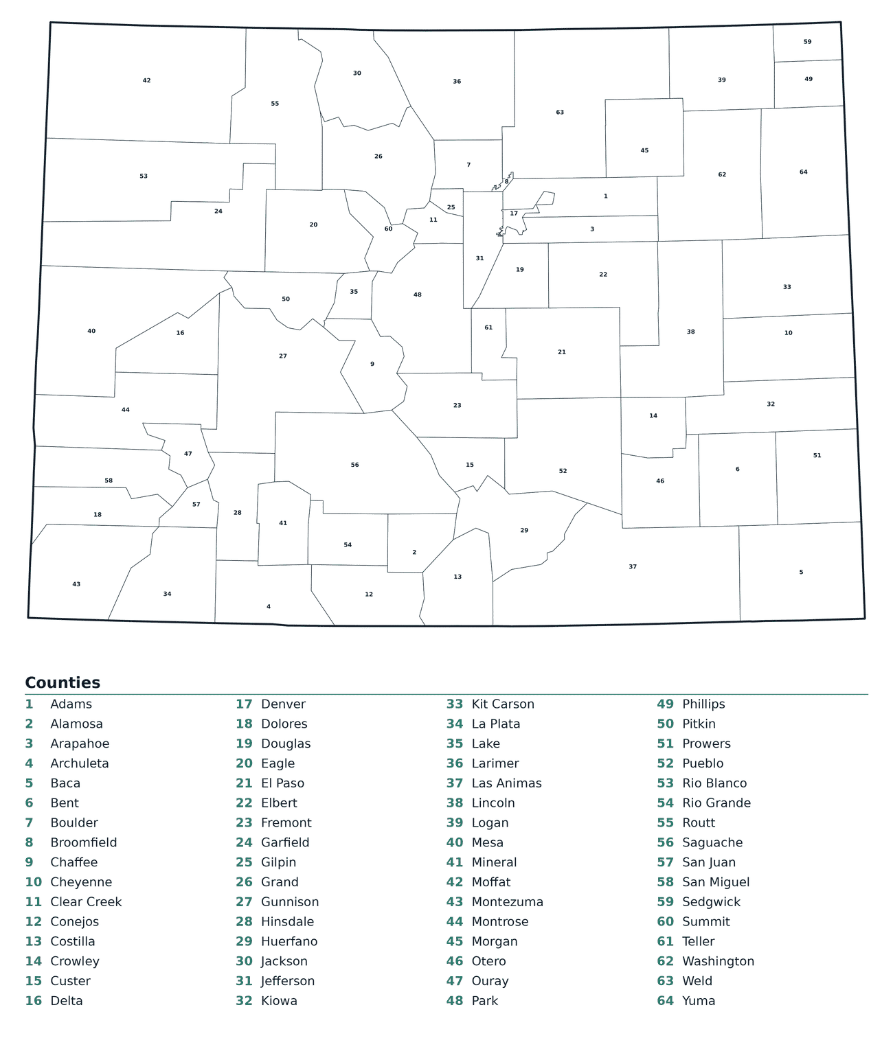 Labeled County Map of Colorado