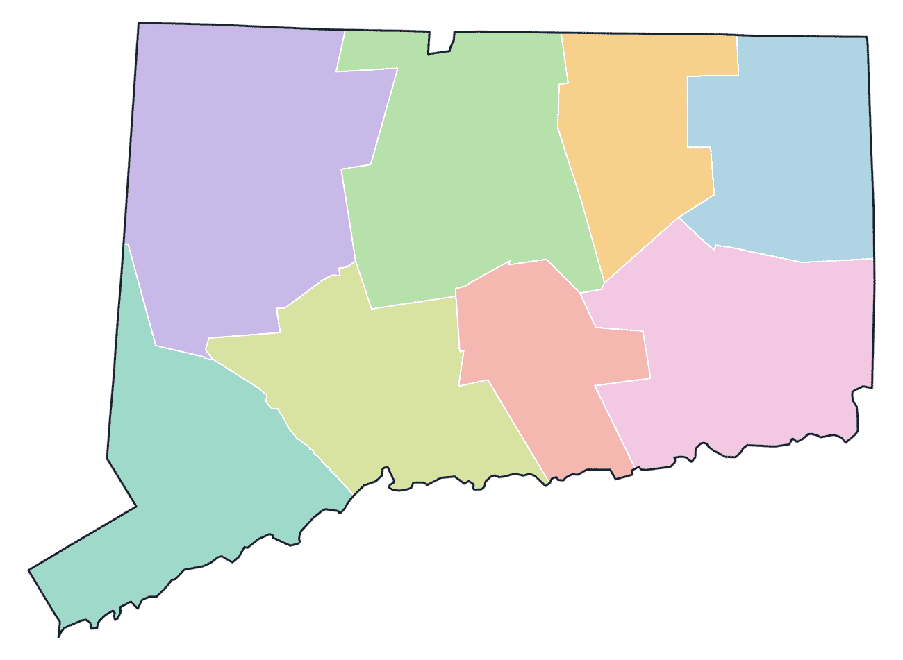 Colored County Map of Connecticut