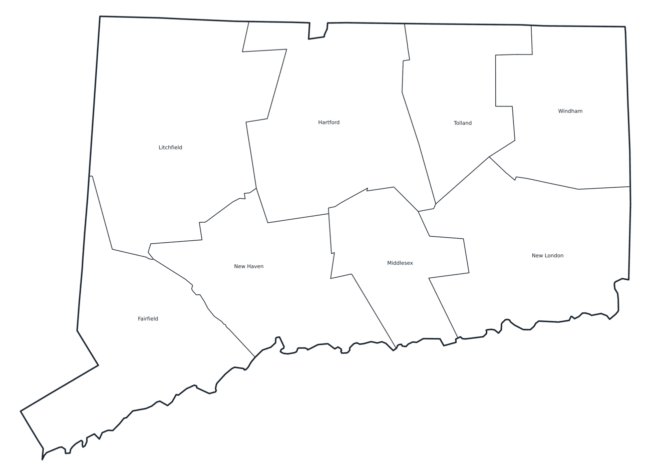 Labeled County Map of Connecticut
