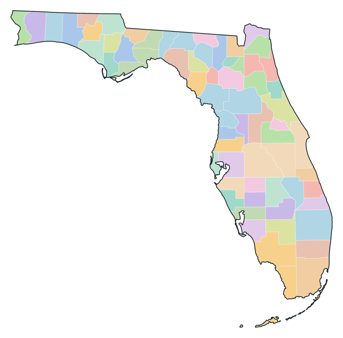 Colored County Map of Florida