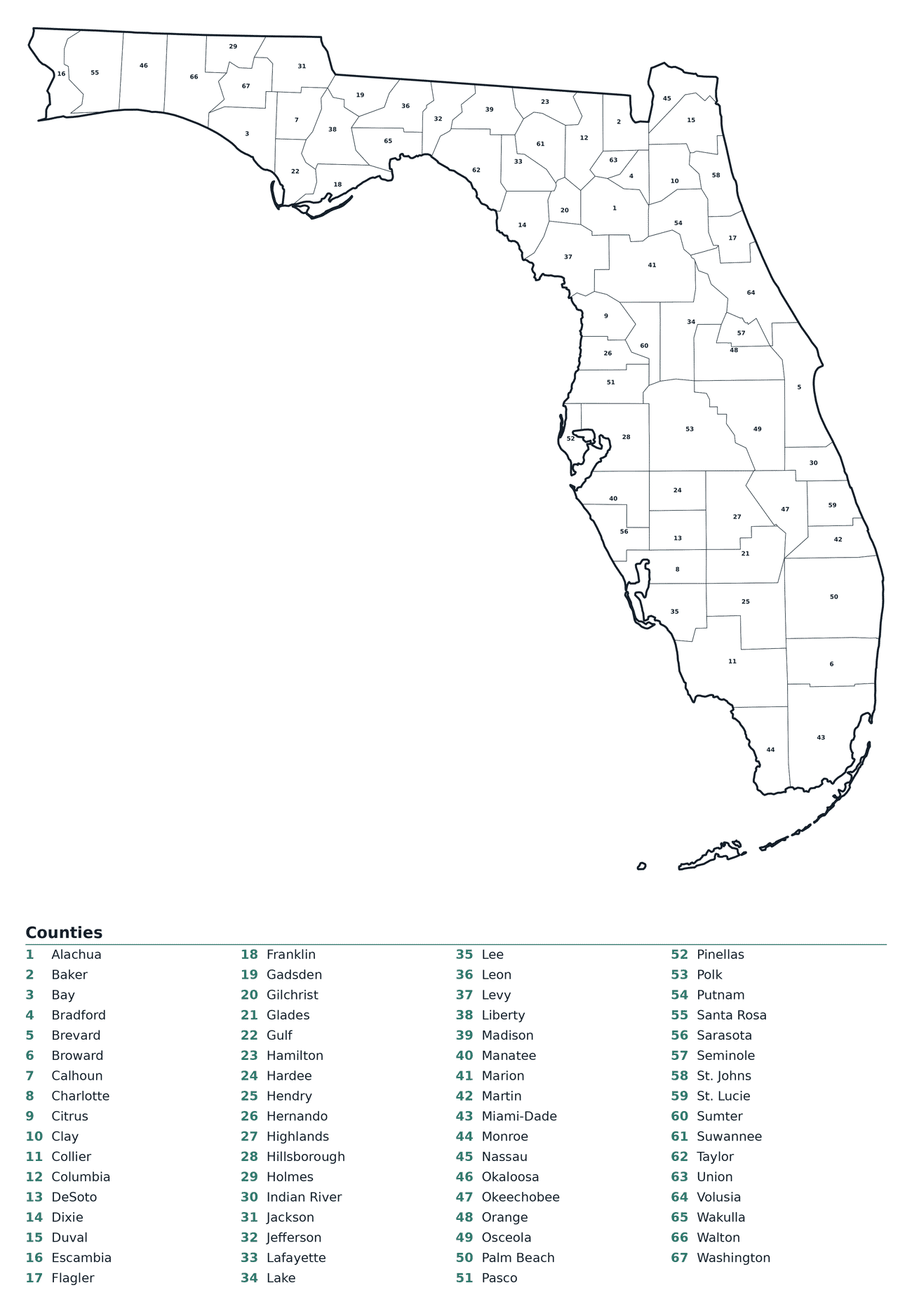 Labeled County Map of Florida