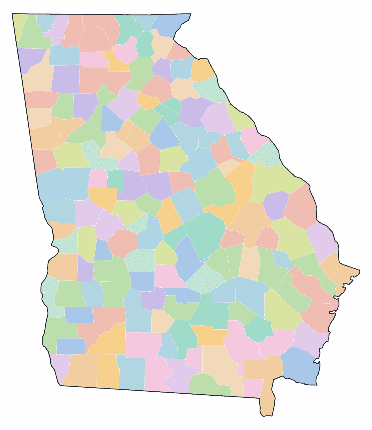 Colored County Map of Georgia