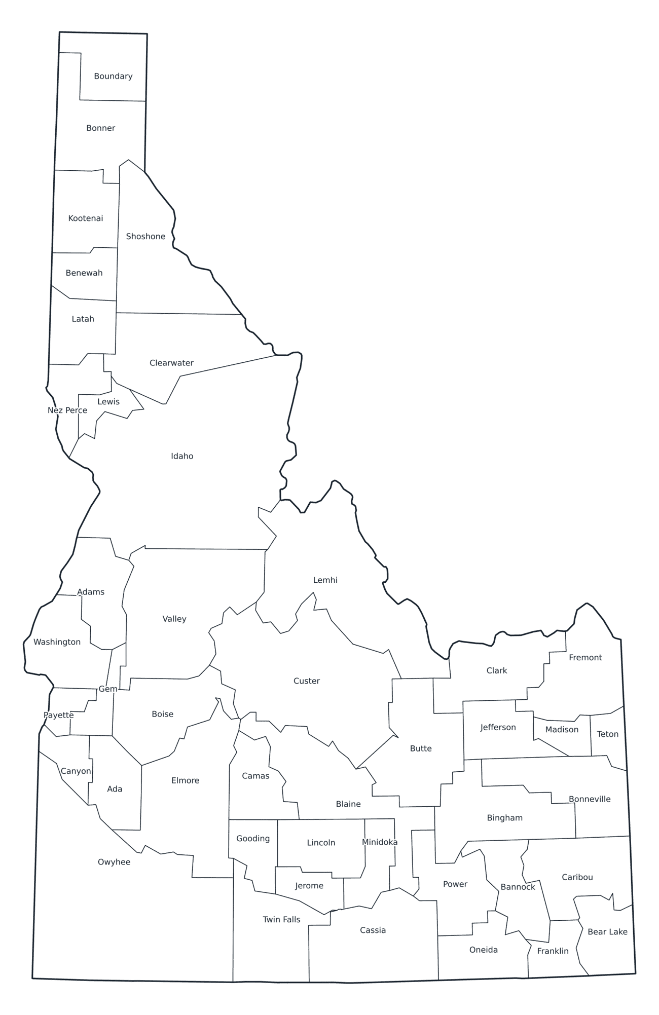 Labeled County Map of Idaho