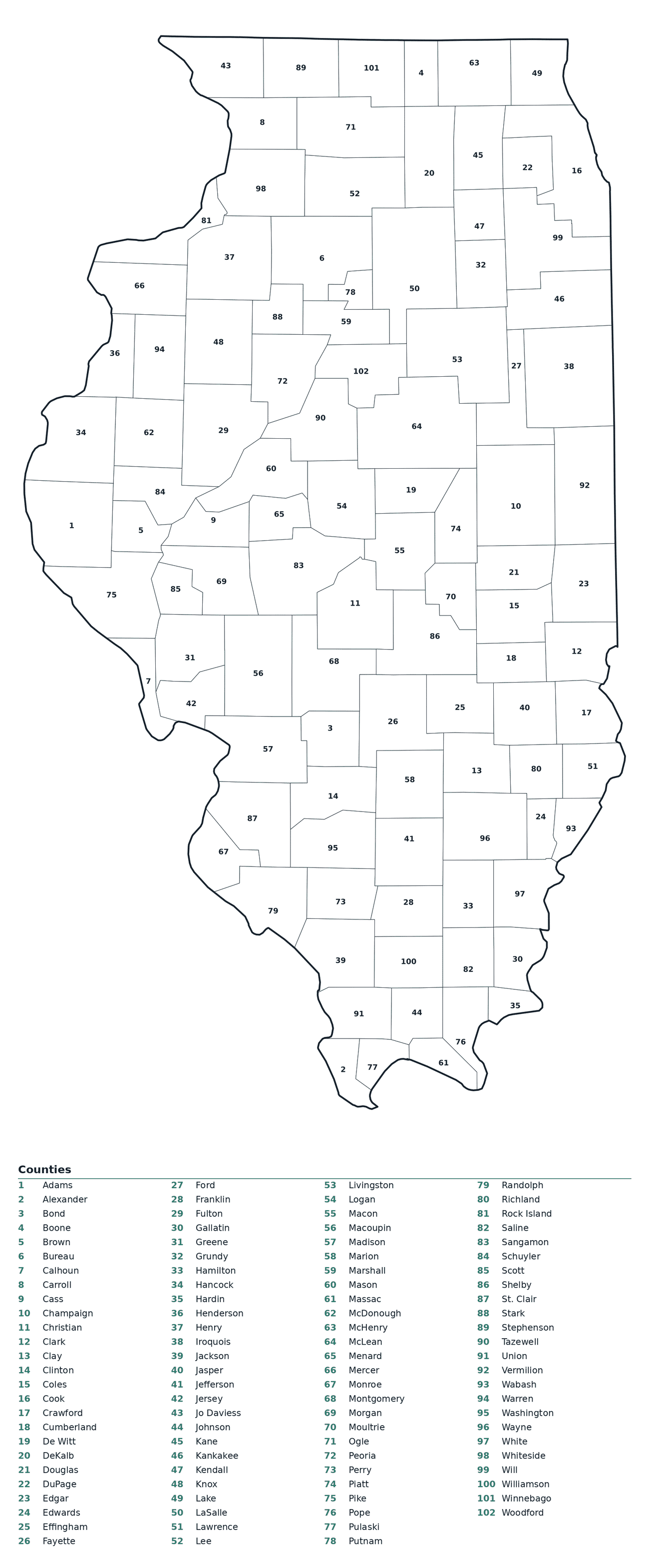 Labeled County Map of Illinois