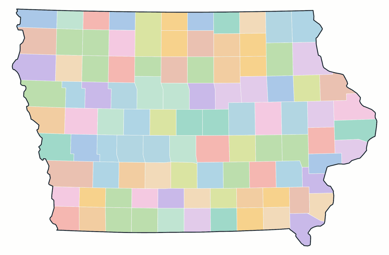 Colored County Map of Iowa
