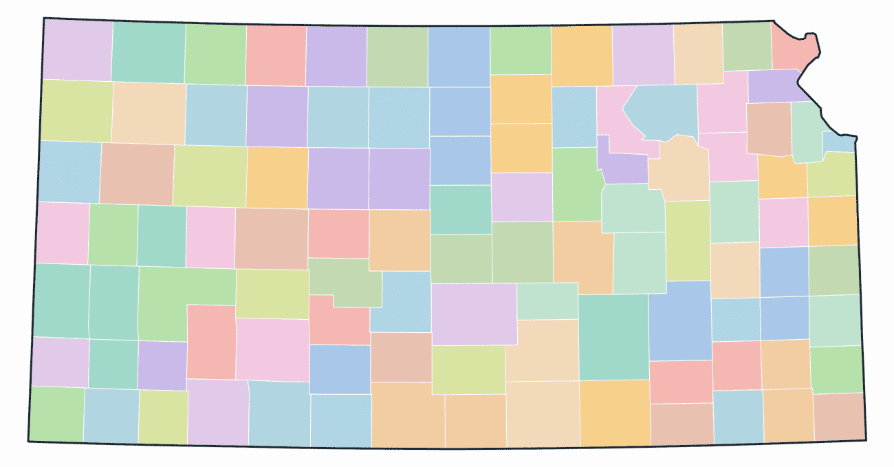 Colored County Map of Kansas