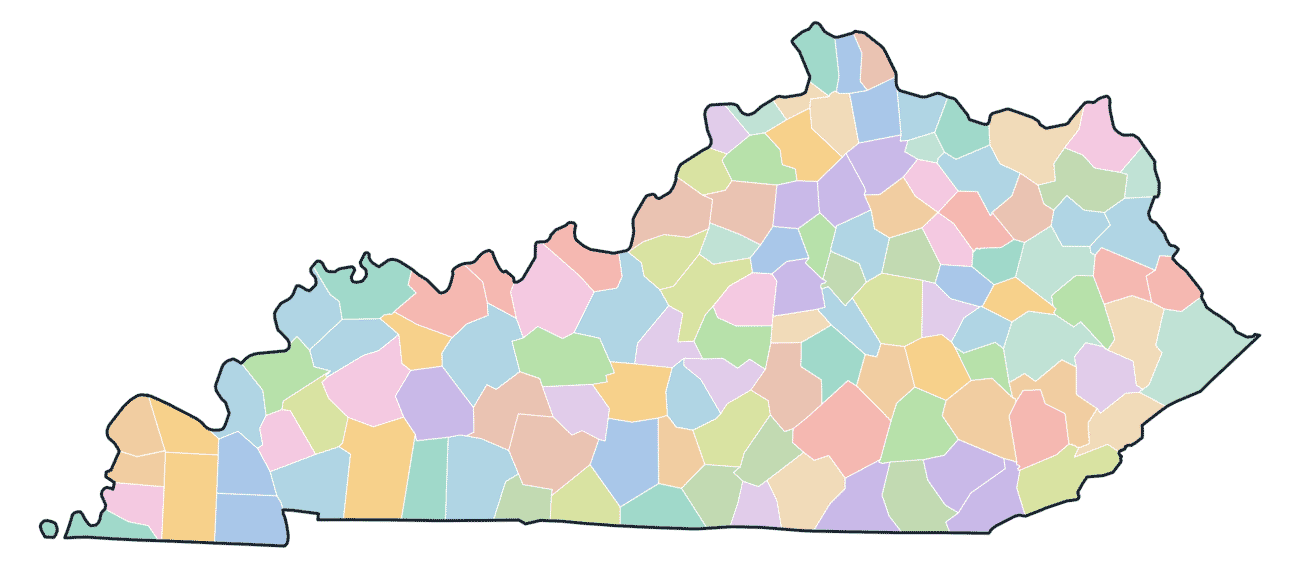 Colored County Map of Kentucky