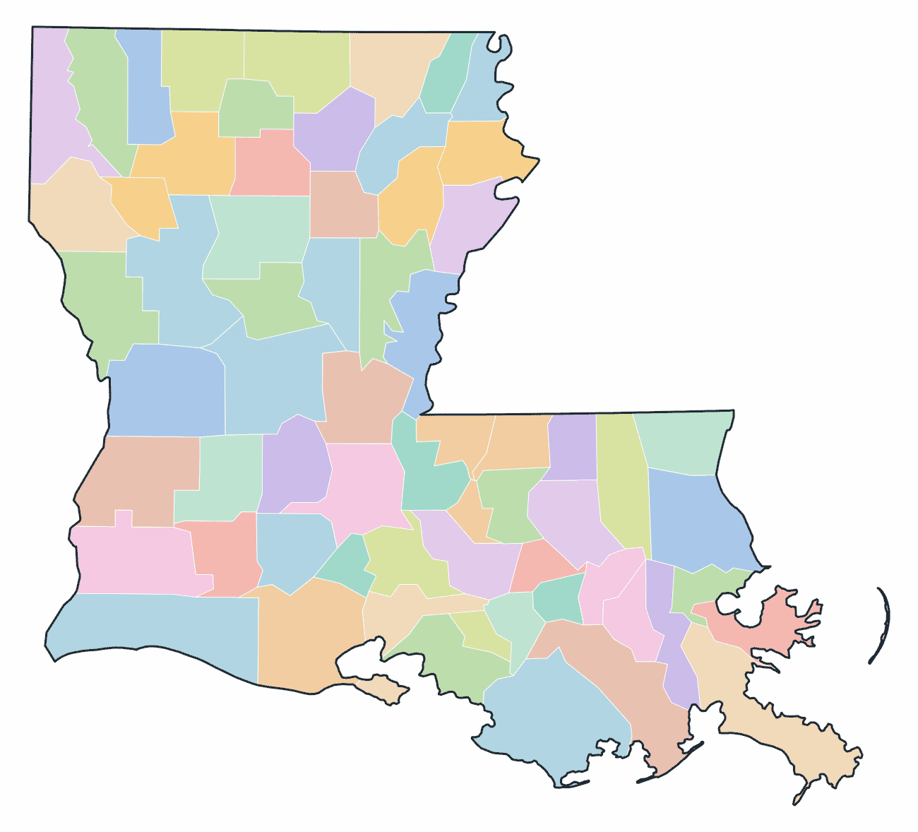 Colored County Map of Louisiana