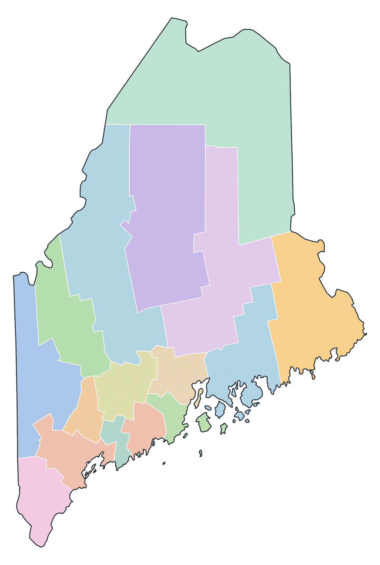 Colored County Map of Maine