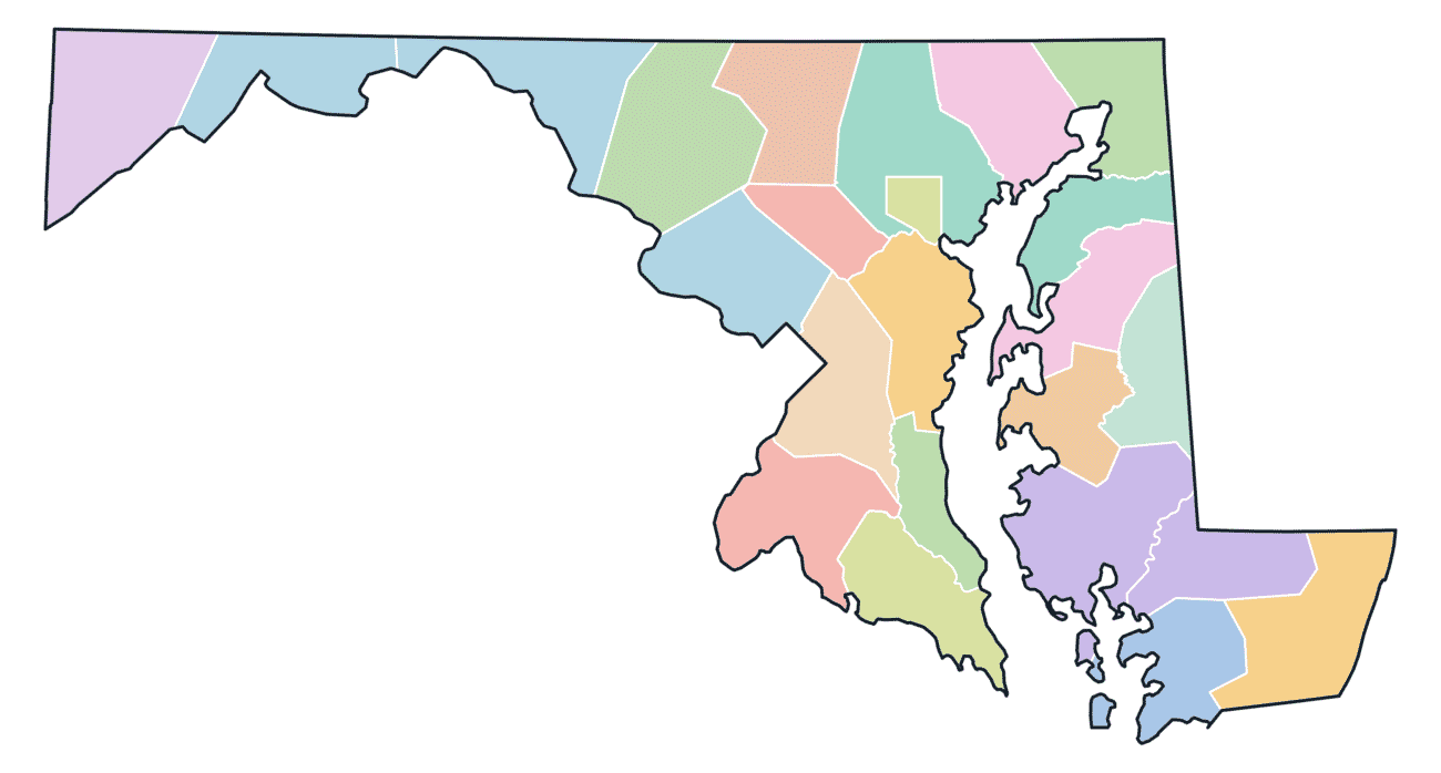 Colored County Map of Maryland