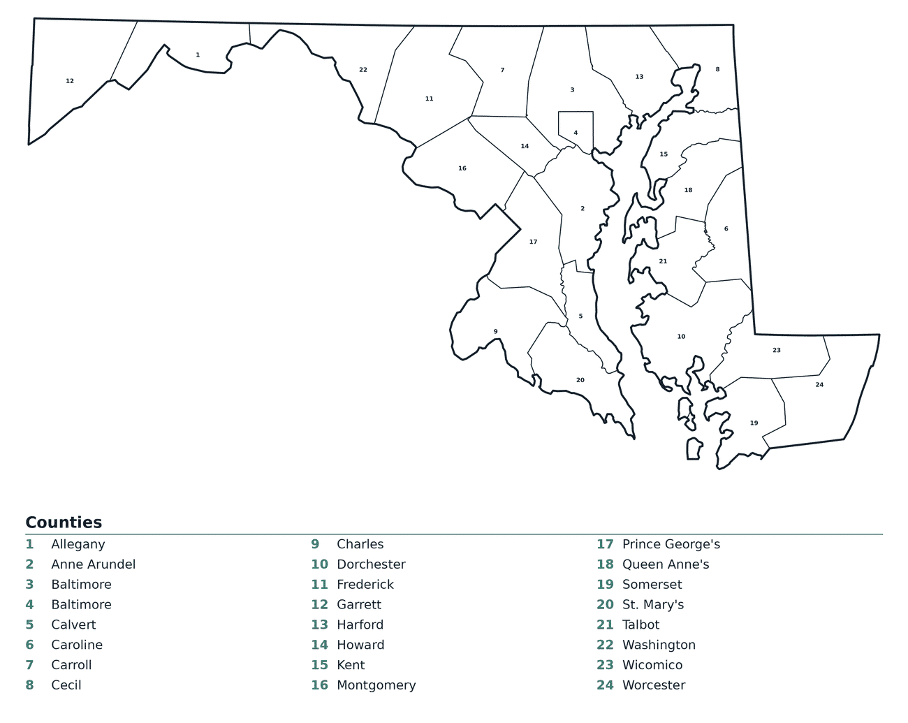 Labeled County Map of Maryland