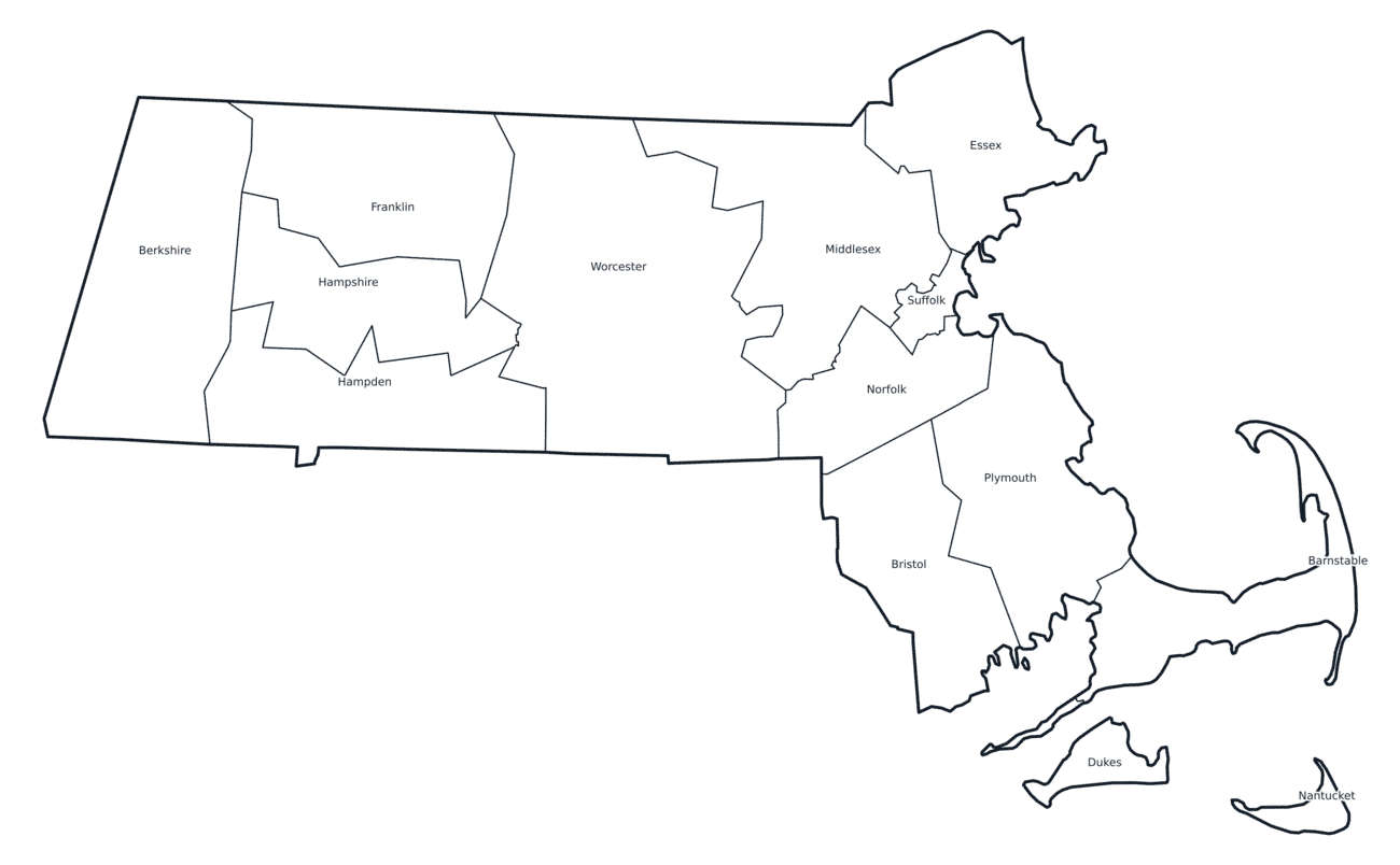 Labeled County Map of Massachusetts