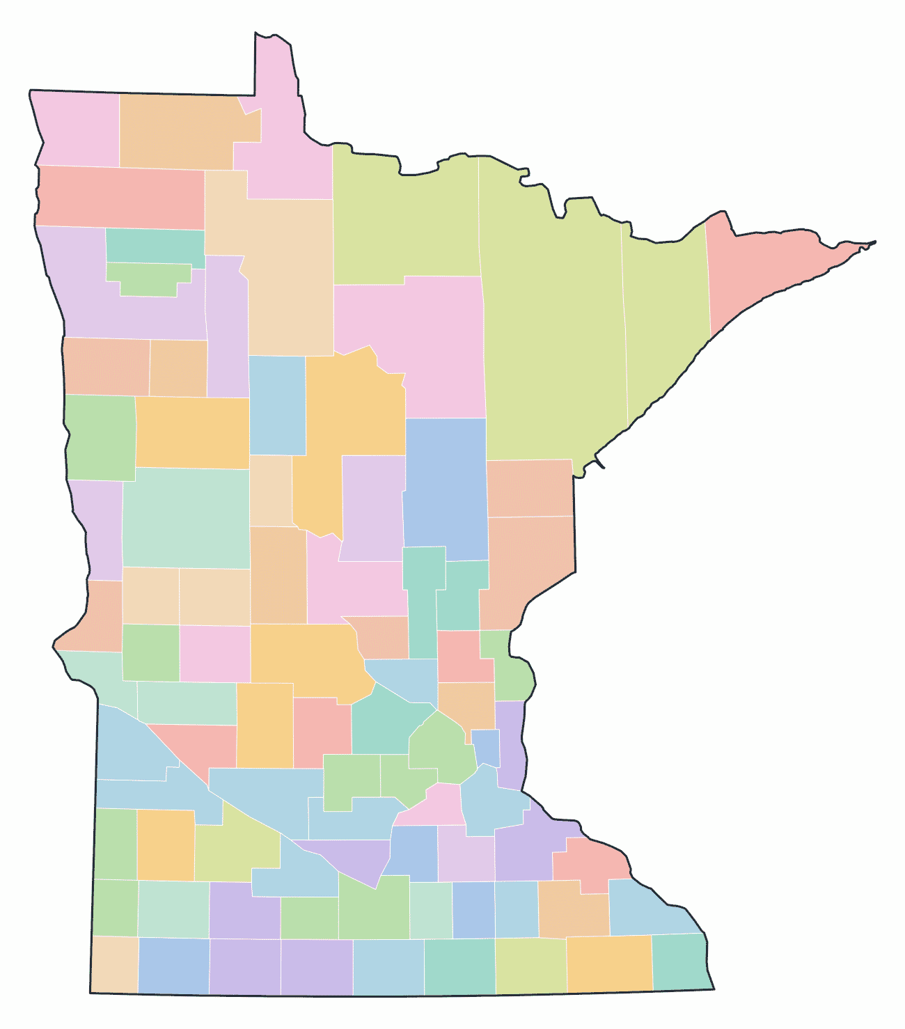 Colored County Map of Minnesota