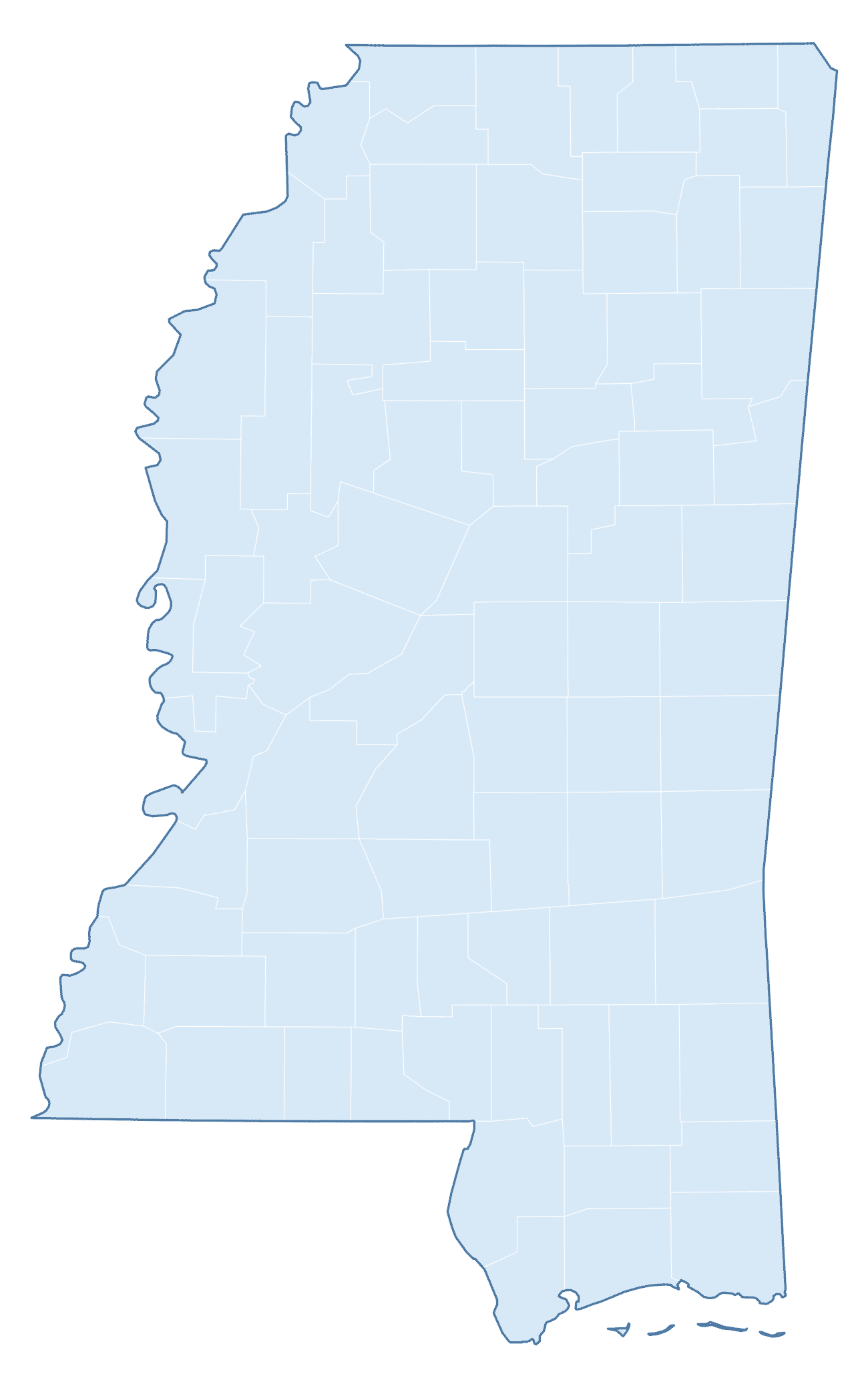 Blank Practice Map of Mississippi