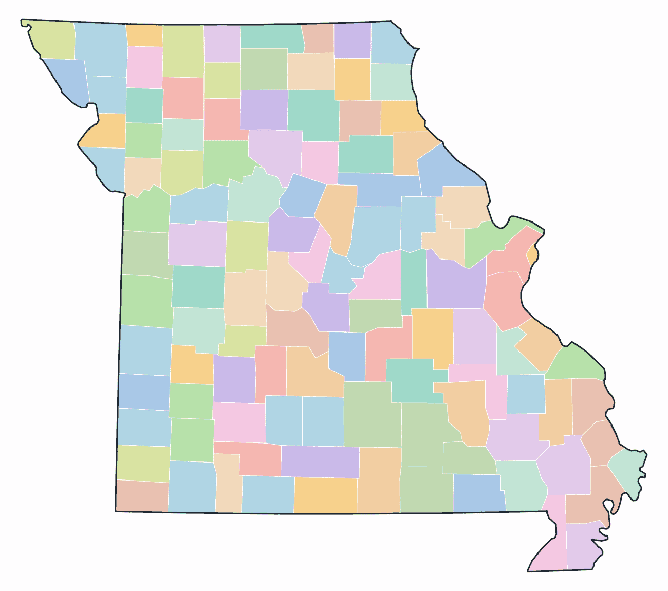 Colored County Map of Missouri