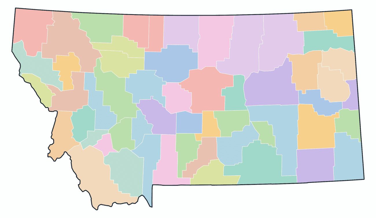 Colored County Map of Montana