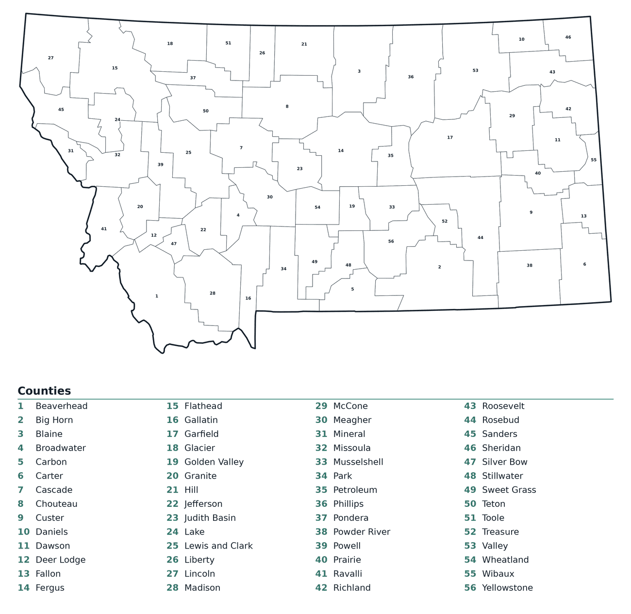 Labeled County Map of Montana