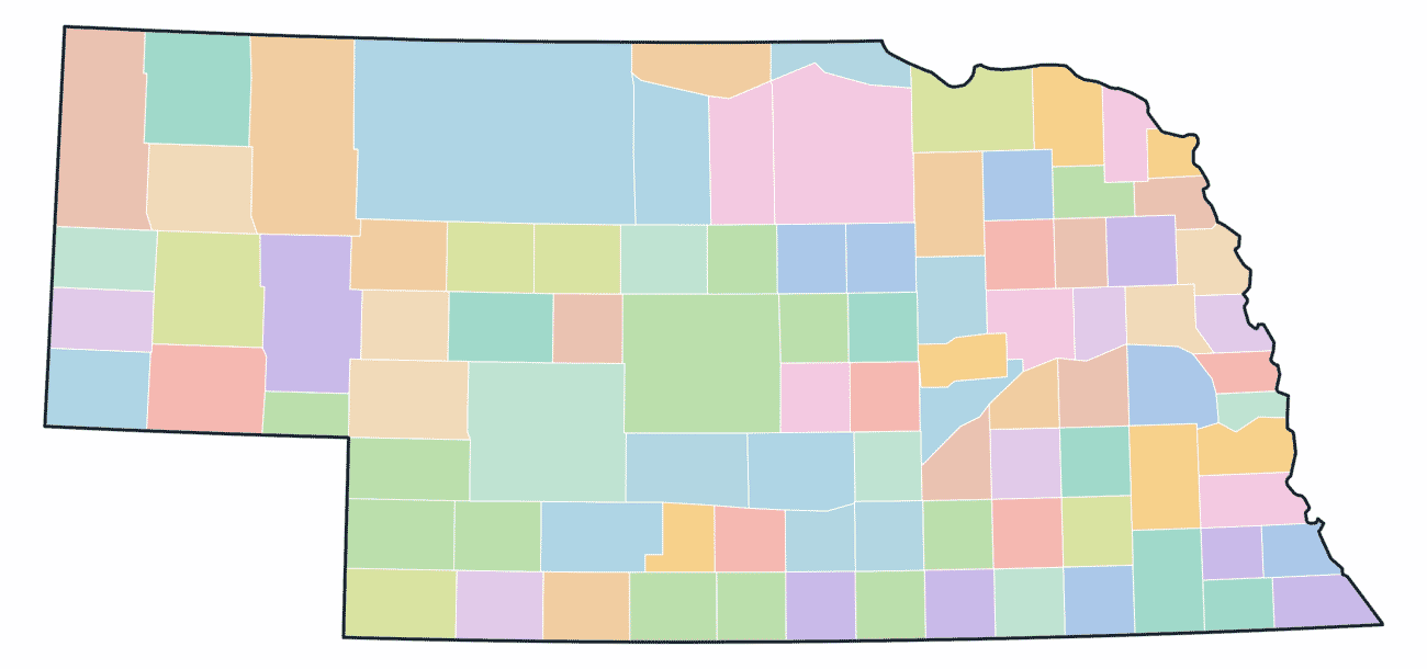 Colored County Map of Nebraska