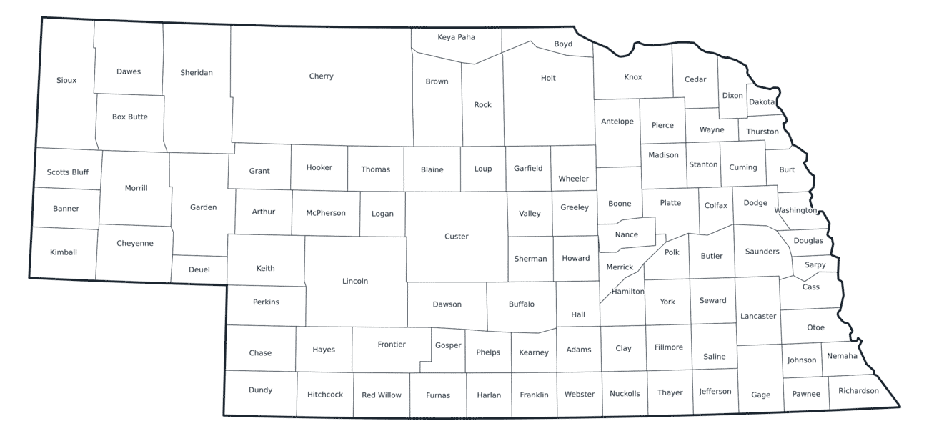 Labeled County Map of Nebraska