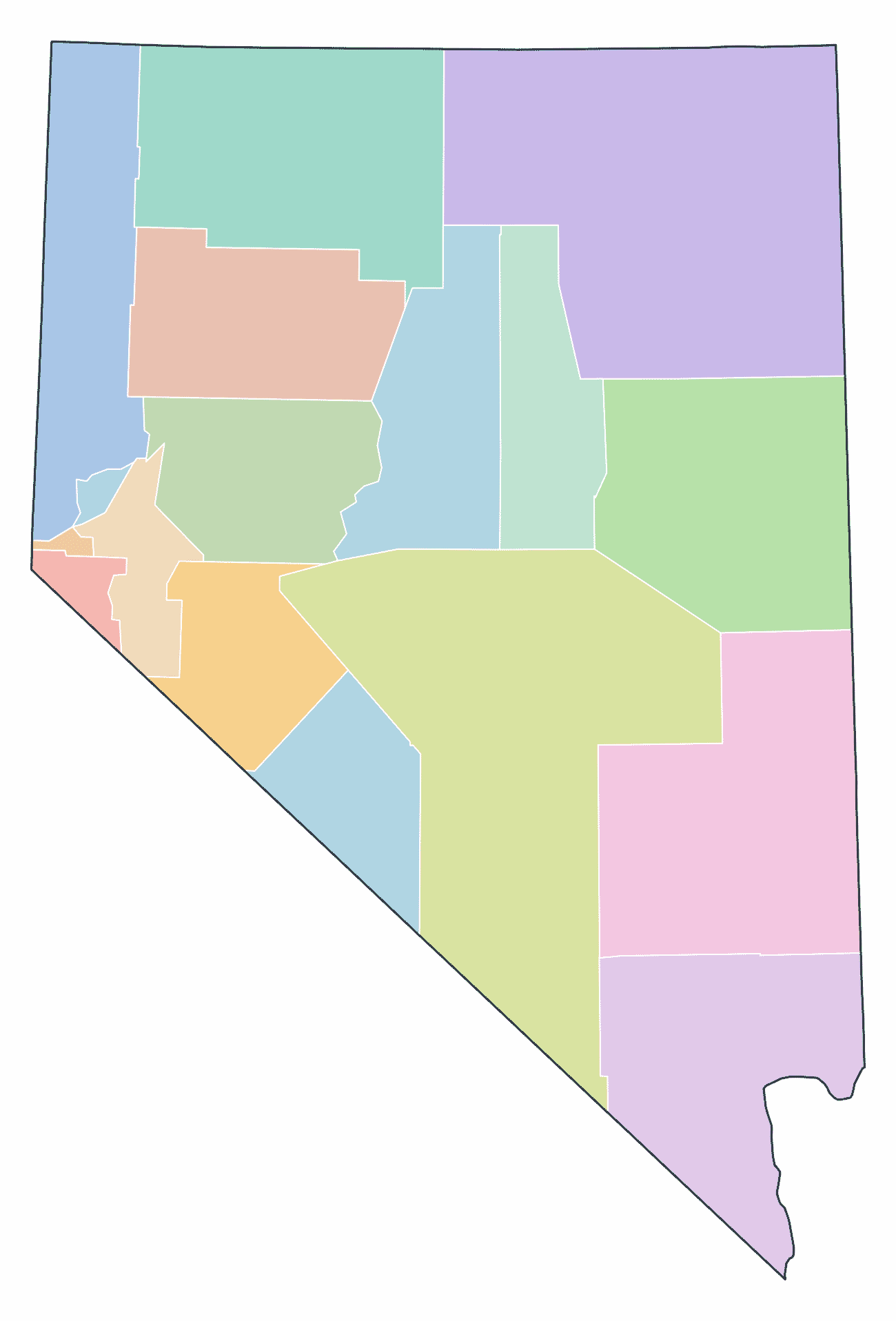 Colored County Map of Nevada