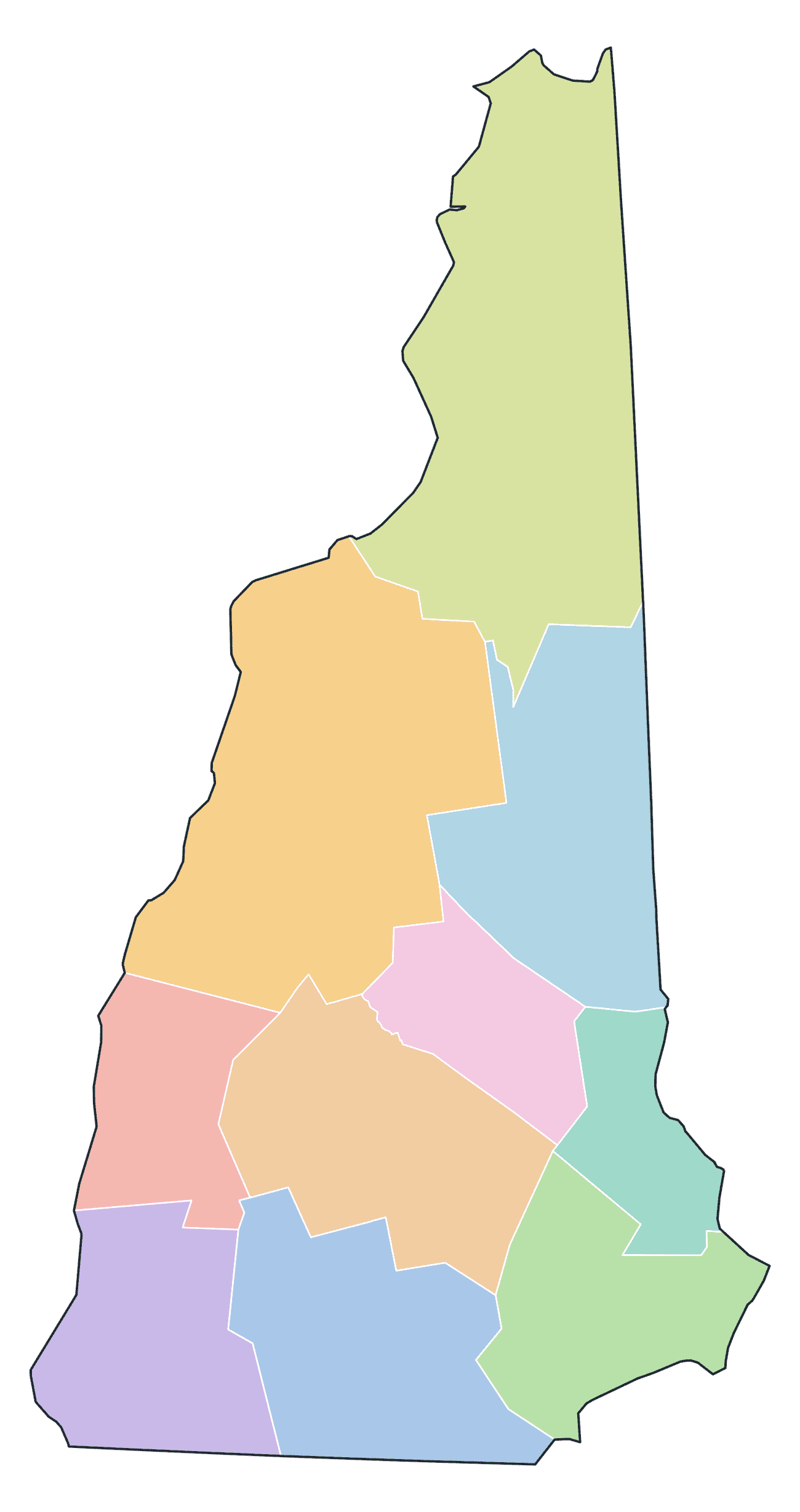 Colored County Map of New Hampshire