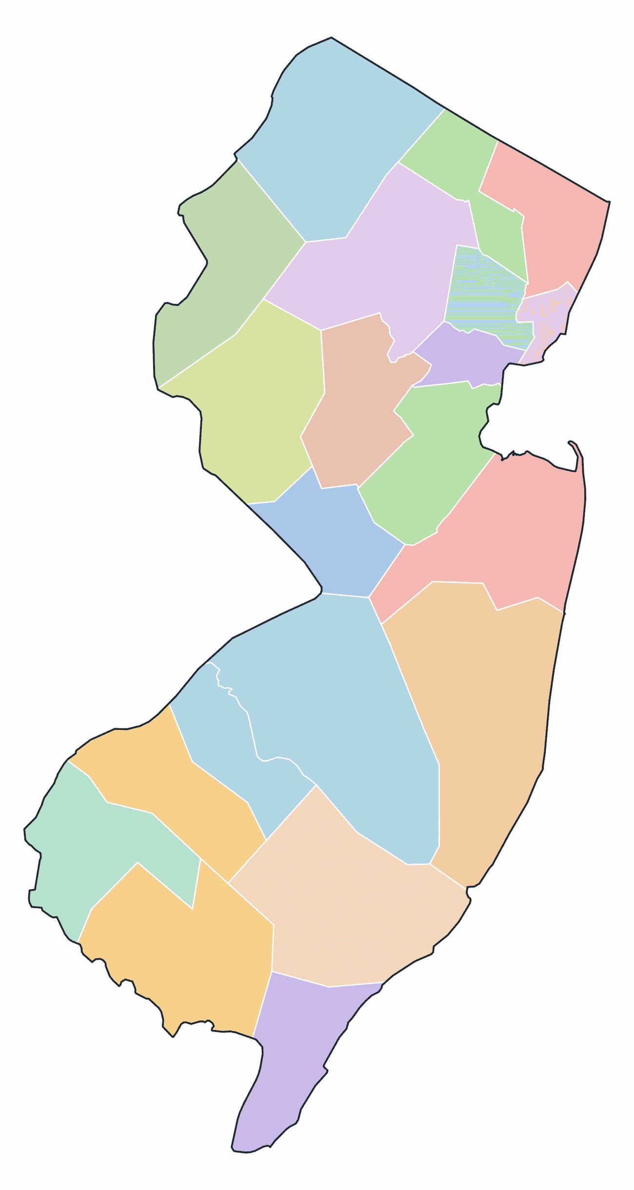 Colored County Map of New Jersey