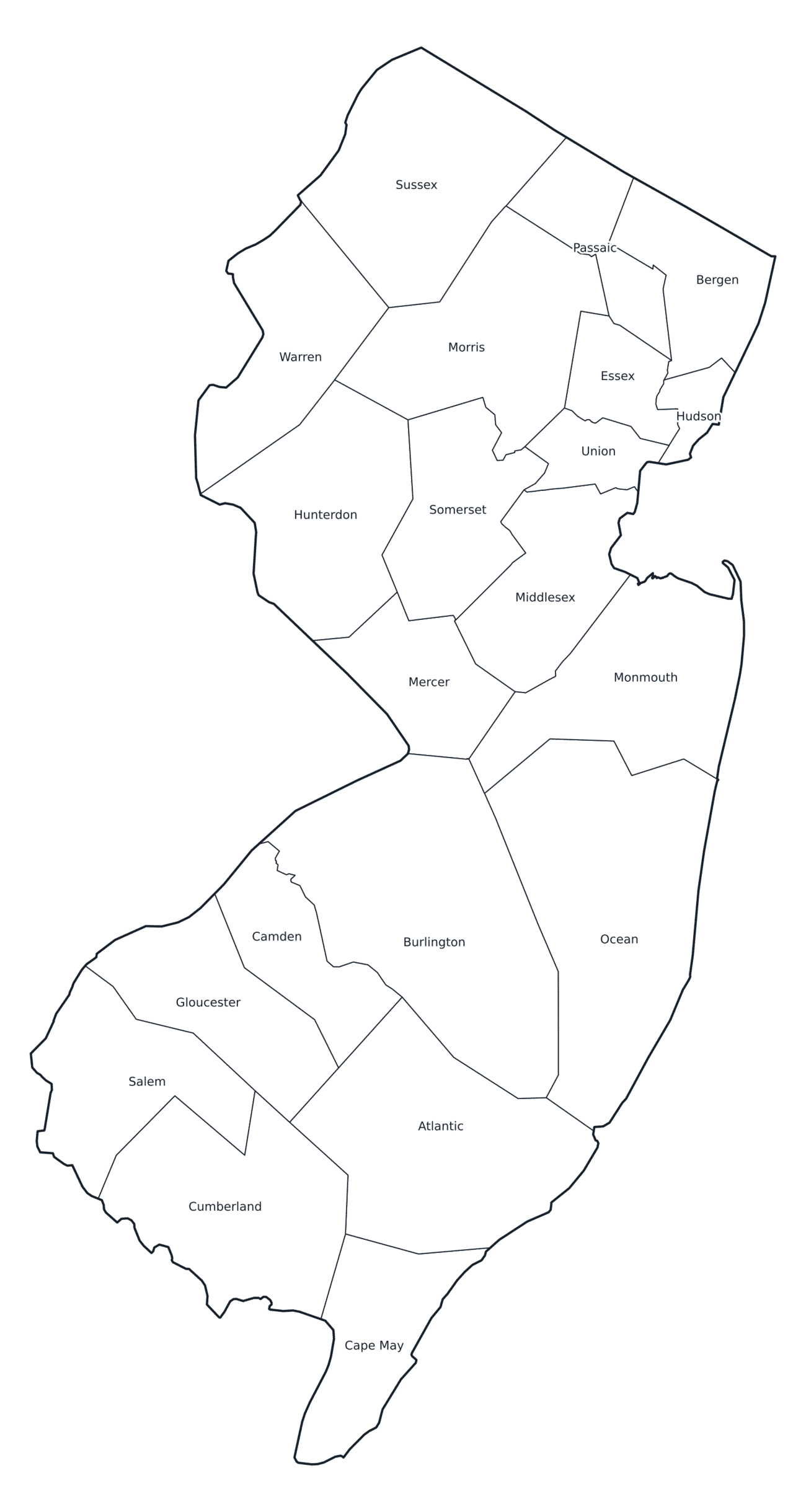 Labeled County Map of New Jersey