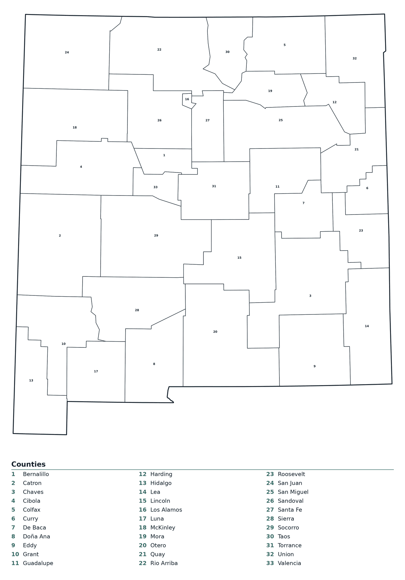 Labeled County Map of New Mexico