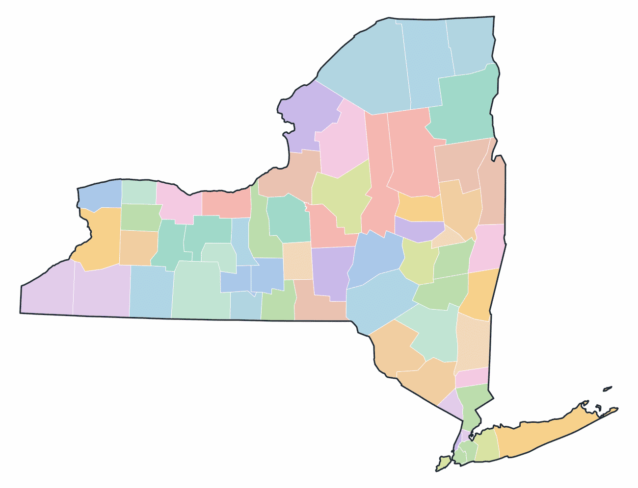 Colored County Map of New York