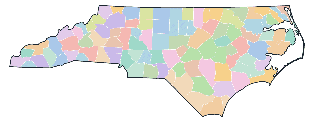 Colored County Map of North Carolina