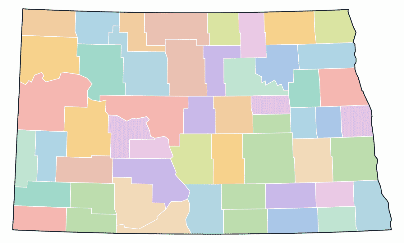 Colored County Map of North Dakota
