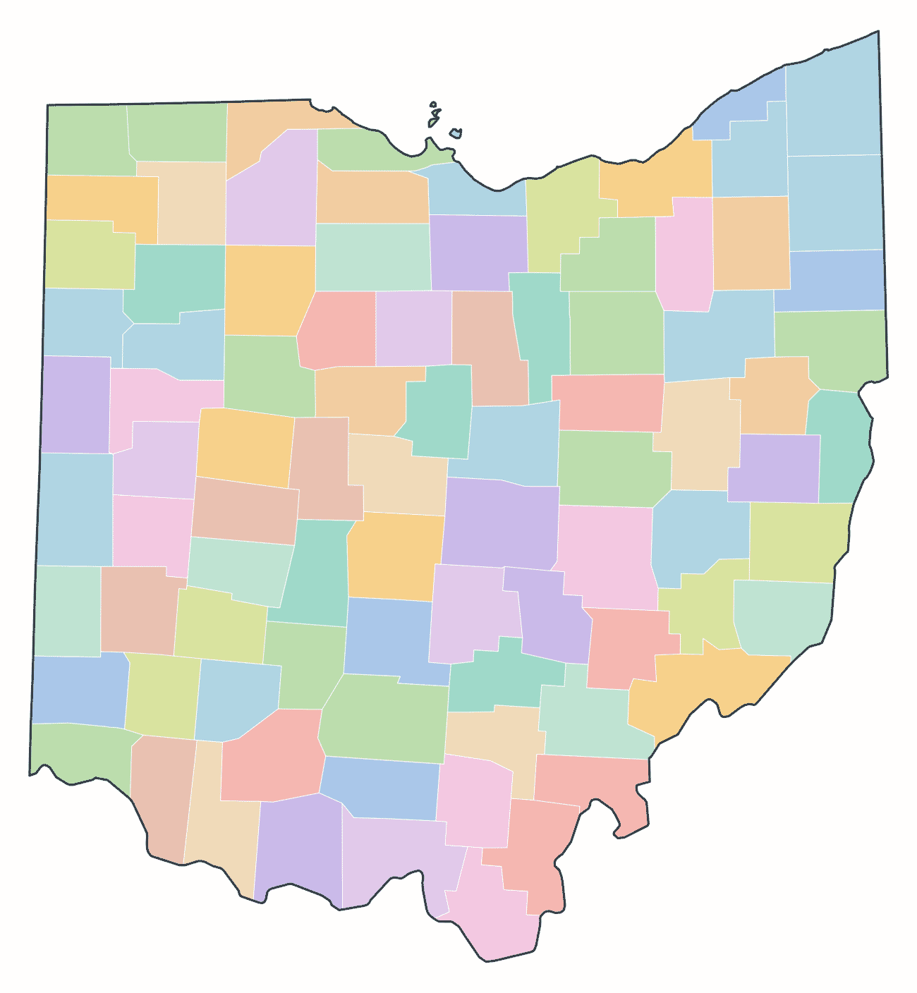 Colored County Map of Ohio