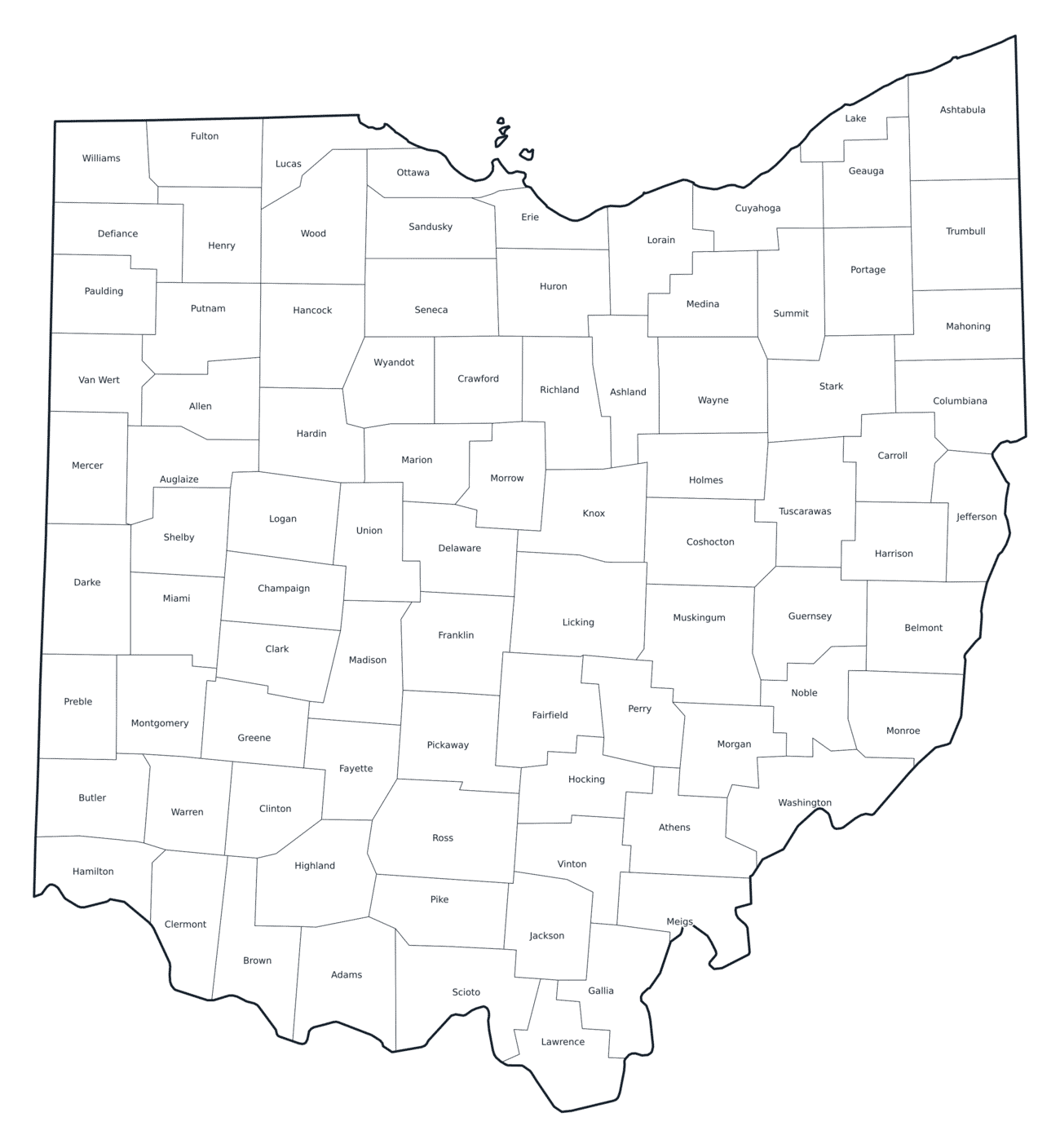 Labeled County Map of Ohio