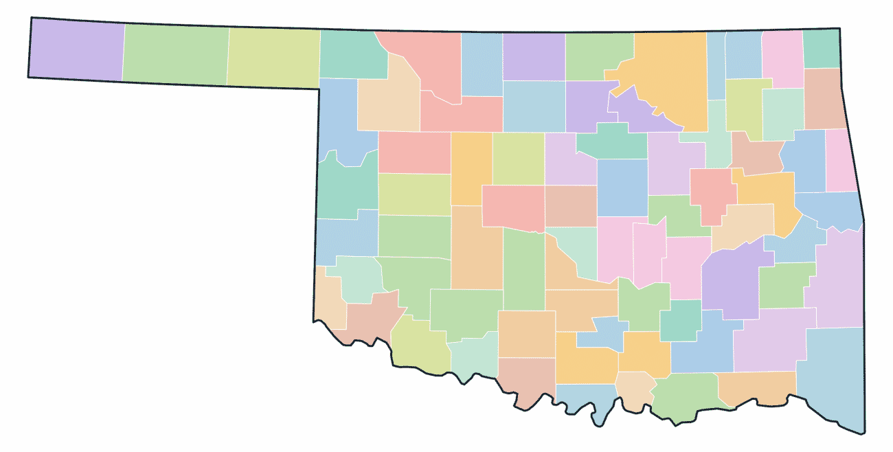 Colored County Map of Oklahoma