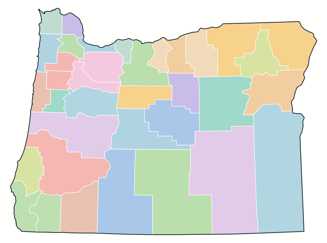Colored County Map of Oregon