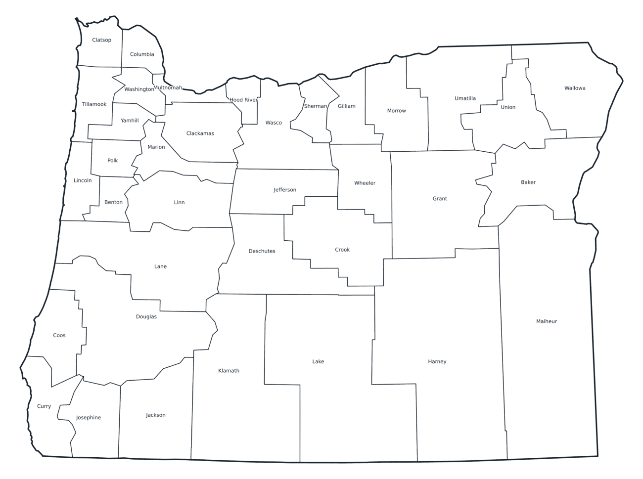 Labeled County Map of Oregon