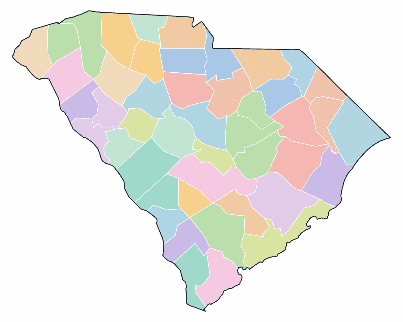 Colored County Map of South Carolina