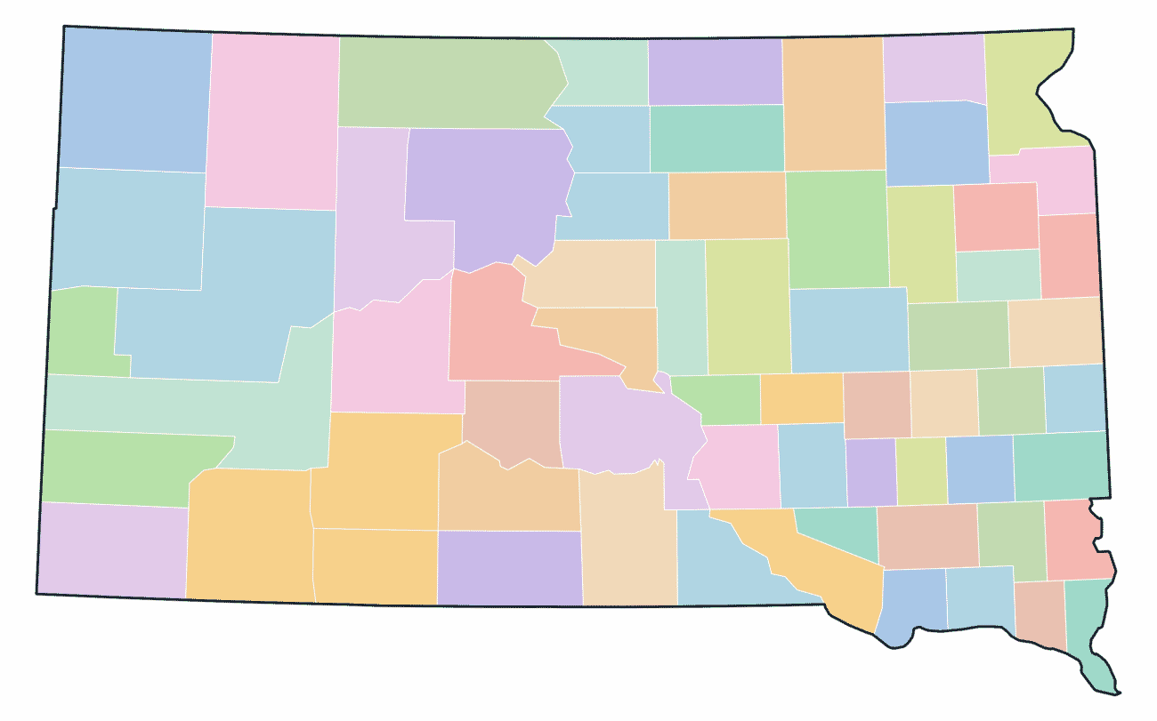 Colored County Map of South Dakota