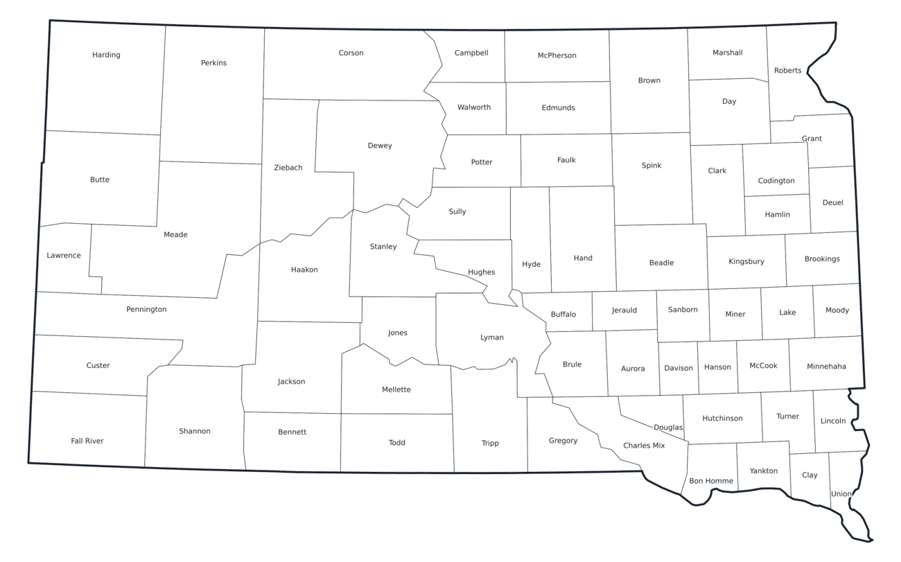 Labeled County Map of South Dakota